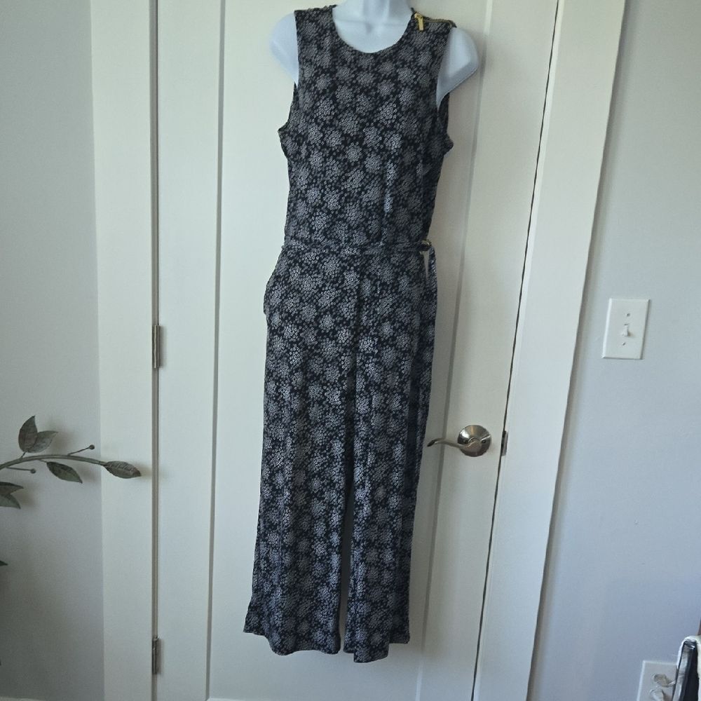 Michael Kors Black and White Sleeveless Jumpsuit Crew Neck
